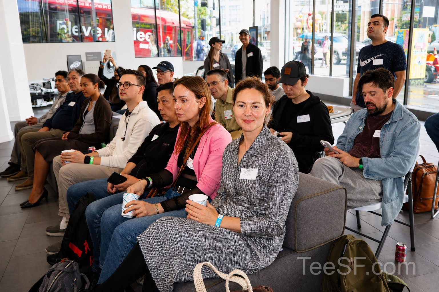 A photo from a pitch night event at Tesla in San Francisco.